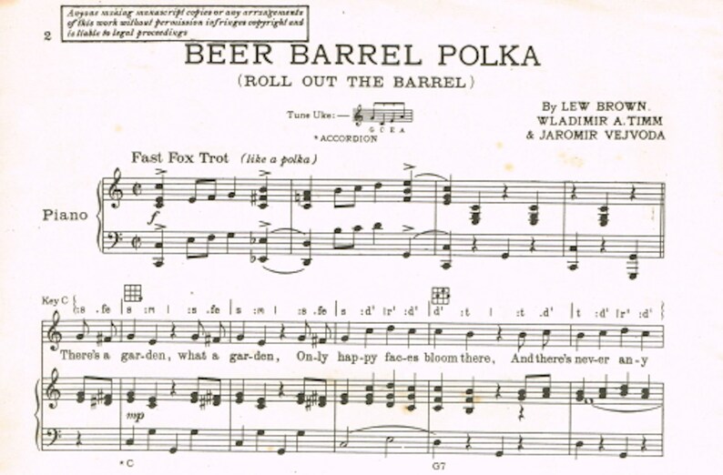 Beer Barrel Polka, Roll Out the Barrel Sheet Music Download, Brown Timm