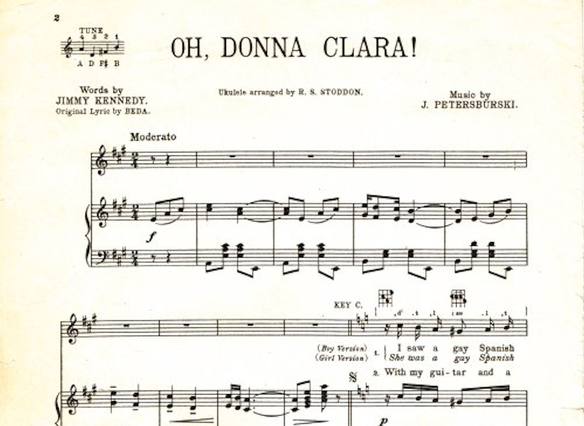 Oh Donna Clara, Sheet Music Download, 1930s Songs, Music J Petersburski