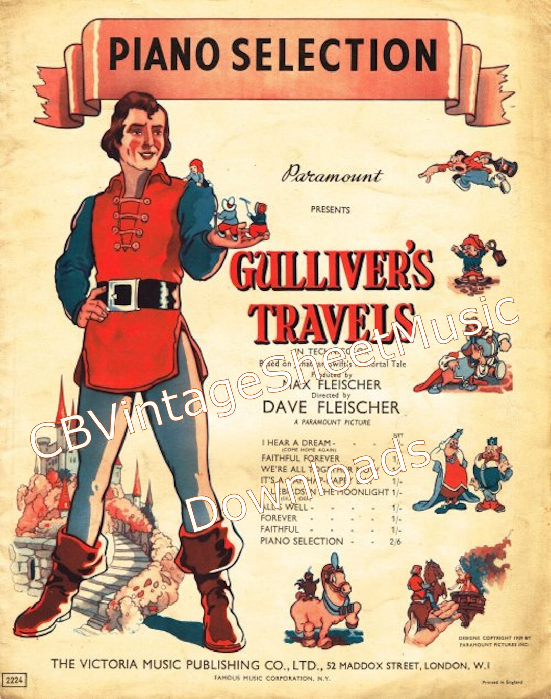 Gullivers Travels Sheet Music Download, Piano Solo Selection, 1930s