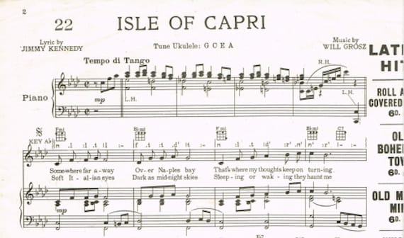 vintage 1934 songsheet ISLE OF CAPRI tango foxtrot ballad 