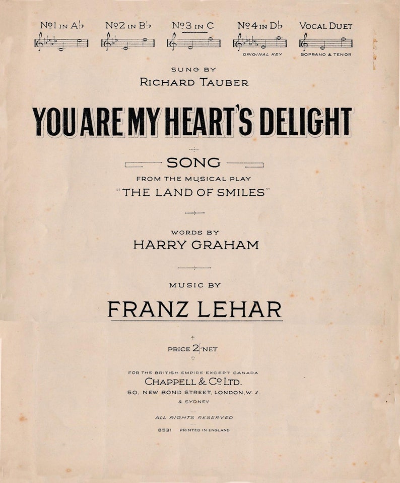 You Are My Heart's Delight Sheet Music Download 1920s Musicals Words Harry Graham Music Franz