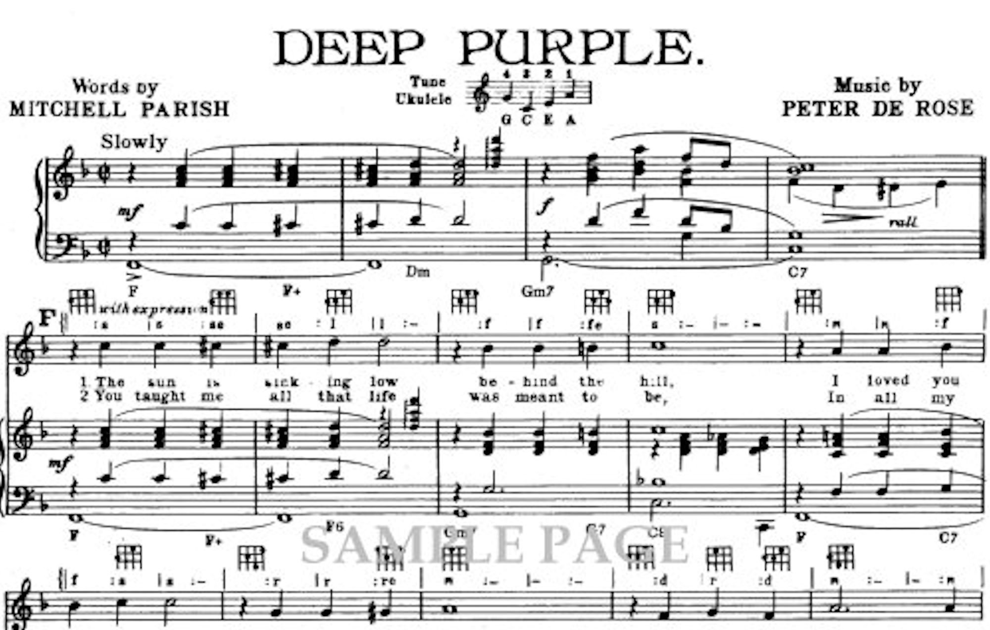 Deep Purple 1938 Vintage Sheet Music Download Words Music Etsy