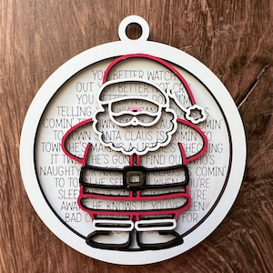 Ornamento de Papai Noel SVG, Letras de Papai Noel de Natal Sinal de palavra gravada, arquivo de corte digital, SVG de madeira a laser, modelo de corte Glowforge