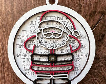Adorno de Papá Noel SVG, Letras de Papá Noel de Navidad Signo de palabra grabado, Archivo de corte digital, Madera láser SVG, plantilla de corte Glowforge