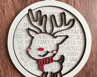 Adorno de reno SVG, letras de reno de Navidad signo de palabra grabado, archivo de corte digital, madera láser SVG, plantilla de corte Glowforge