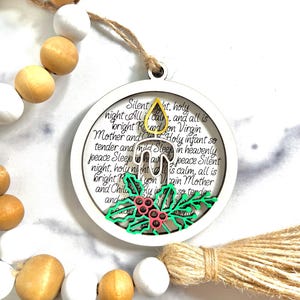 Silent Night Ornament SVG, Silent Night Lyrics Engraved Word Sign, Digital Cut File, Laser Wood SVG, cutting template Glowforge