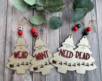 3D Want Need Wear Read Tags Digital Files, 3D Want Need Wear Read Tags SVG, 4 Gifts of Christmas Tag Files, 3D Minimalist Tag Files