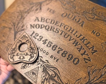 Engraved Wooden Ouija Board and Planchette