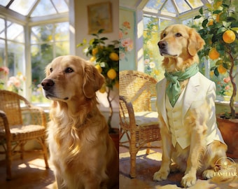 Custom Pet Portrait from Photo, Full Custom Commission, Personalized Dog or Cat Portrait, Bespoke Outfit Scene, Vintage Oil Painting