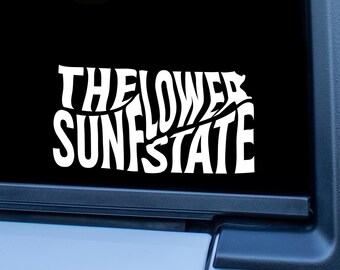 Kansas Sunflower State Decal, Vinyl Car Window Sticker, Retro Groovy Bumper Sticker, Waterproof Tumbler Decal, Midwest Travel Road Trip Gift