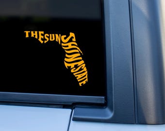 Florida Sunshine State Car Decal, White Vinyl Sticker, State Shape Window Decal, SUV Decal, Truck Sticker, Florida Pride Bumper Sticker