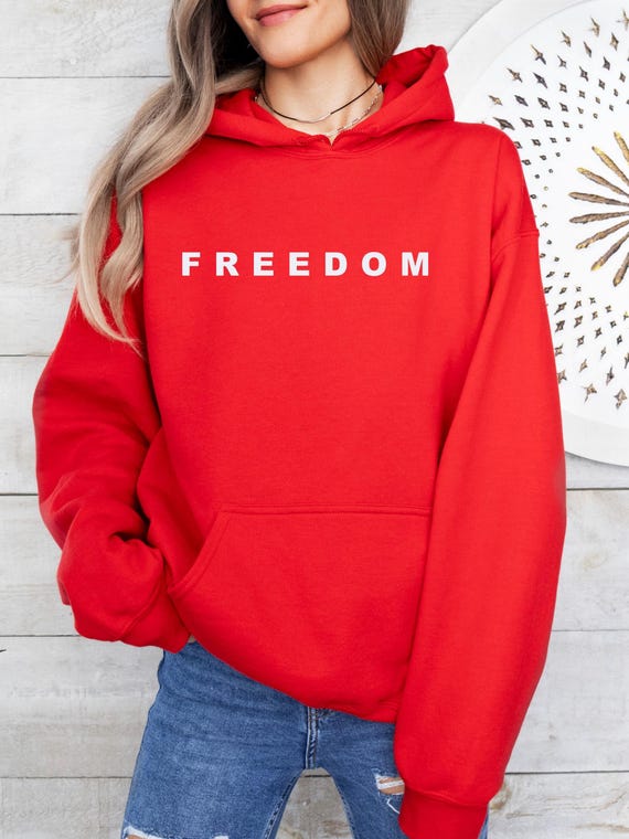 FREEDOM Hoodie + Free Decal Sticker • Minimalist Patriotic Sweatshirt • Unisex Hooded Pullover • Freedom Lover Gift • USA Pride Hoodie