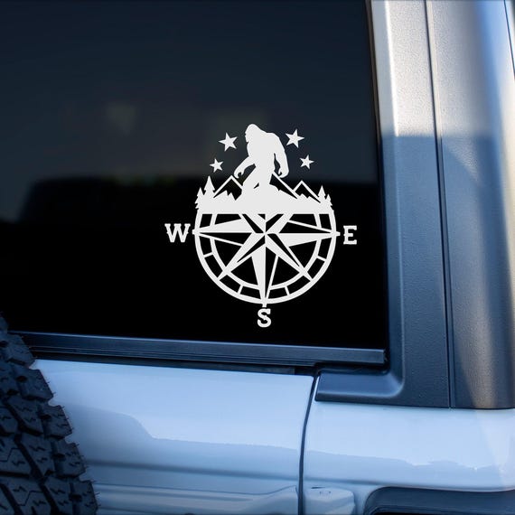 Bigfoot Decal | Sasquatch Compass Sticker for Car Truck Window | Squatch Vinyl Decal for Laptop Tumbler Cooler | Bigfoot Lover Gift