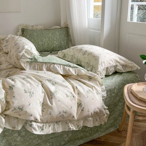 Sage Floral 100% Cotton Duvet Cover Set Green Cottagecore - Etsy