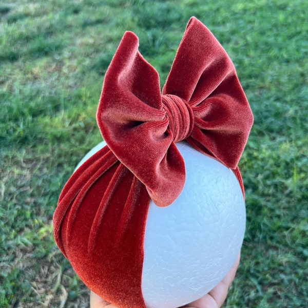 VELVET Rust Head Wrap, Rust Head Band, Holiday Head Wrap, Soft Velvet Head Wrap, Strechty Head Band For Baby, Velvet Bows, Holiday Bows