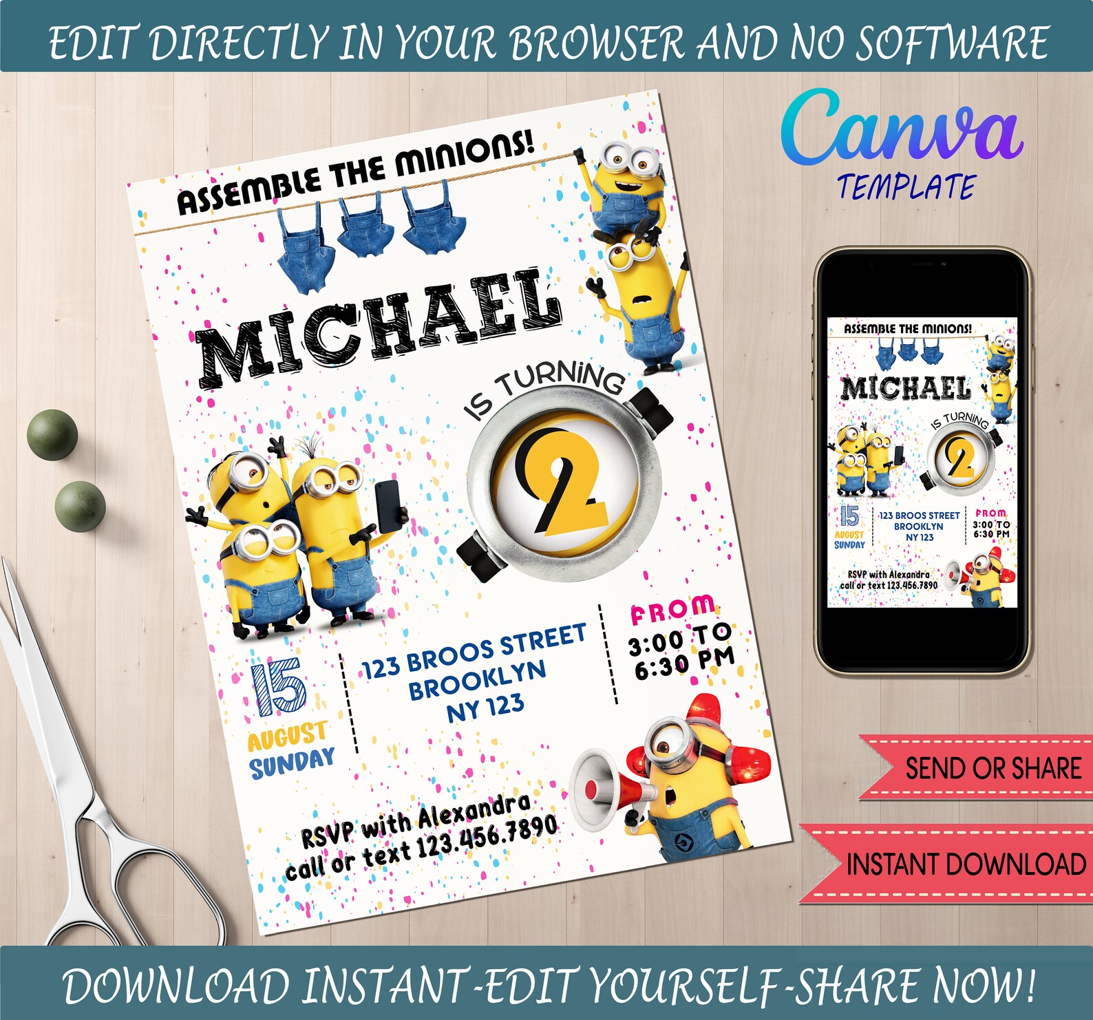 Minions Invitation Kids Invitation Digital Party Invite Modern Birthday ...