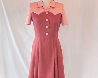 1940s A-Line Dress, Reproduction 40s Dress, Authentic 1940s Style Clothing, WWII Reenactment Clothing, Vintage Two Tone Pleated Dress