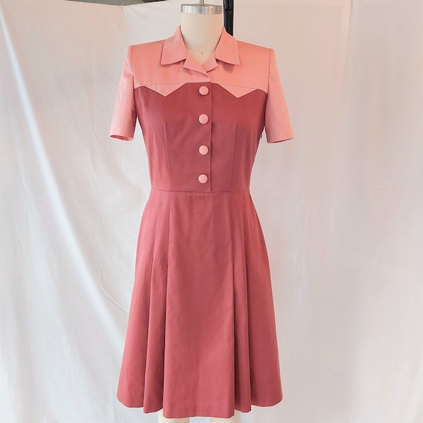 1940s A-Line Dress, Reproduction 40s Dress, Authentic 1940s Style Clothing, WWII Reenactment Clothing, Vintage Two Tone Pleated Dress