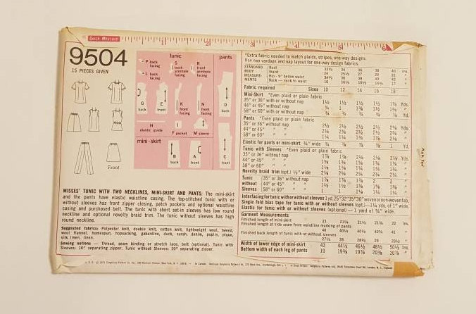Vintage 1971 Simplicity 9504 Sewing Pattern Size 12 Bust 34 - Uncut - Etsy