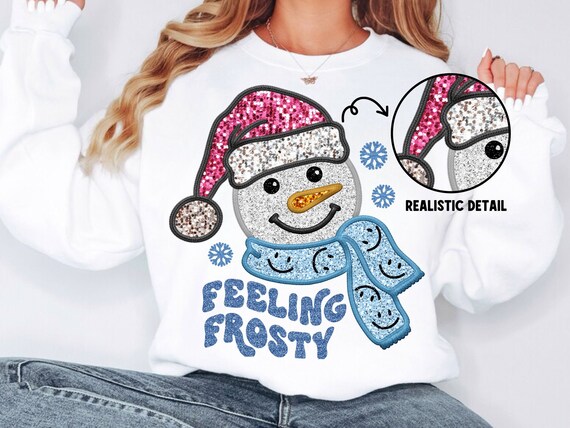 faux sequin snowman png, faux embroidery christmas png, faux glitter christmas png, retro christmas png, feeling frosty png, glitter snowman