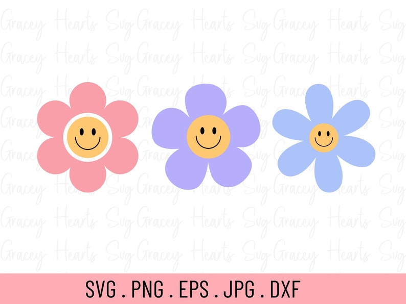 Flower Smiley Face Svg Daisy Smiley Face Svg Retro Smiley Etsy Australia
