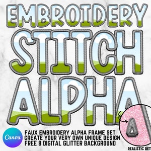 Faux embroidery alpha png, applique embroidery canva frame, digital stitch alpha png, embroidery blank letter, diy alphabets frame, template