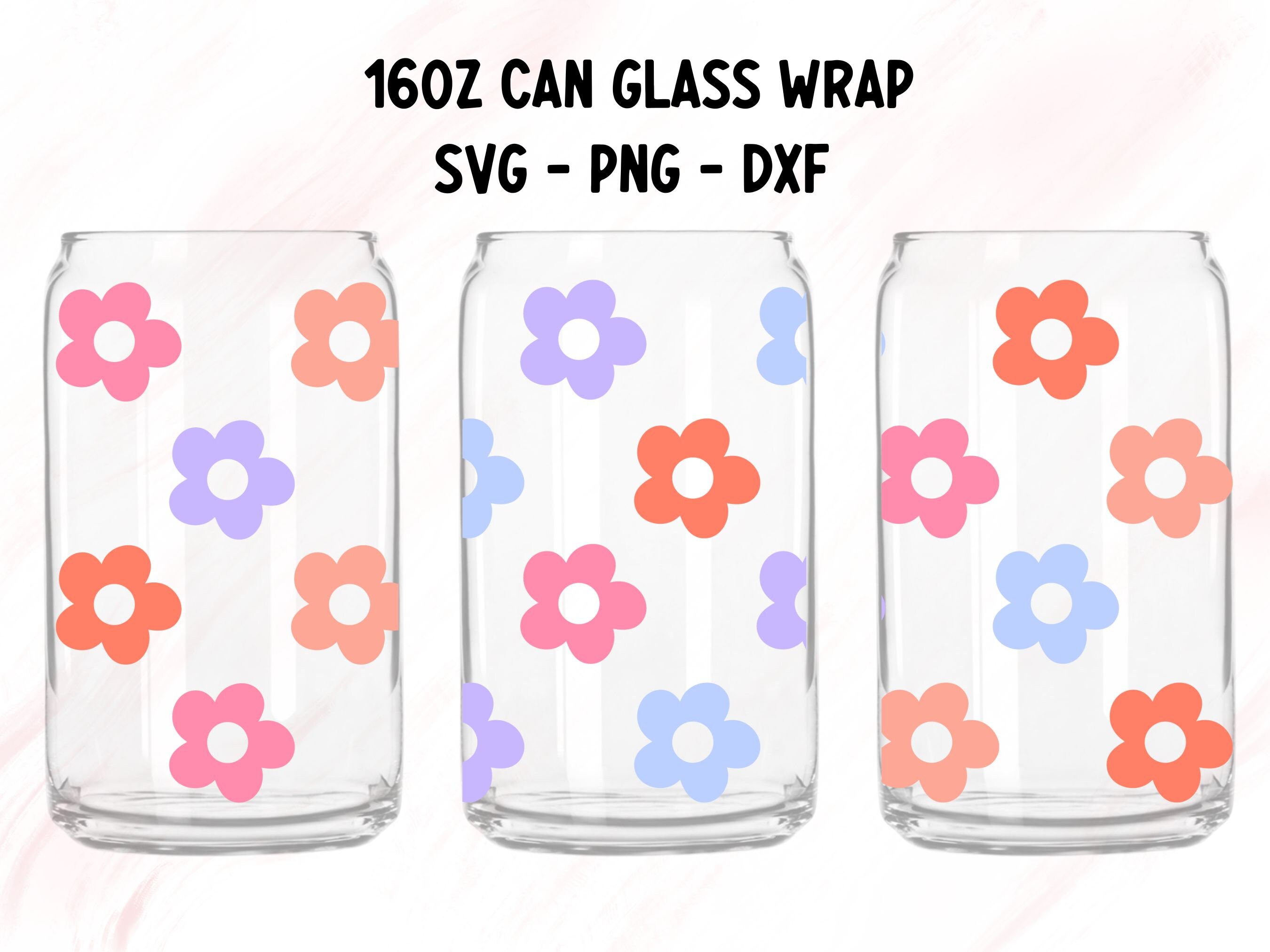 Retro Flower Libbey Glass Wrap, Daisy Glass Can Wrap Svg, 16oz Beer ...