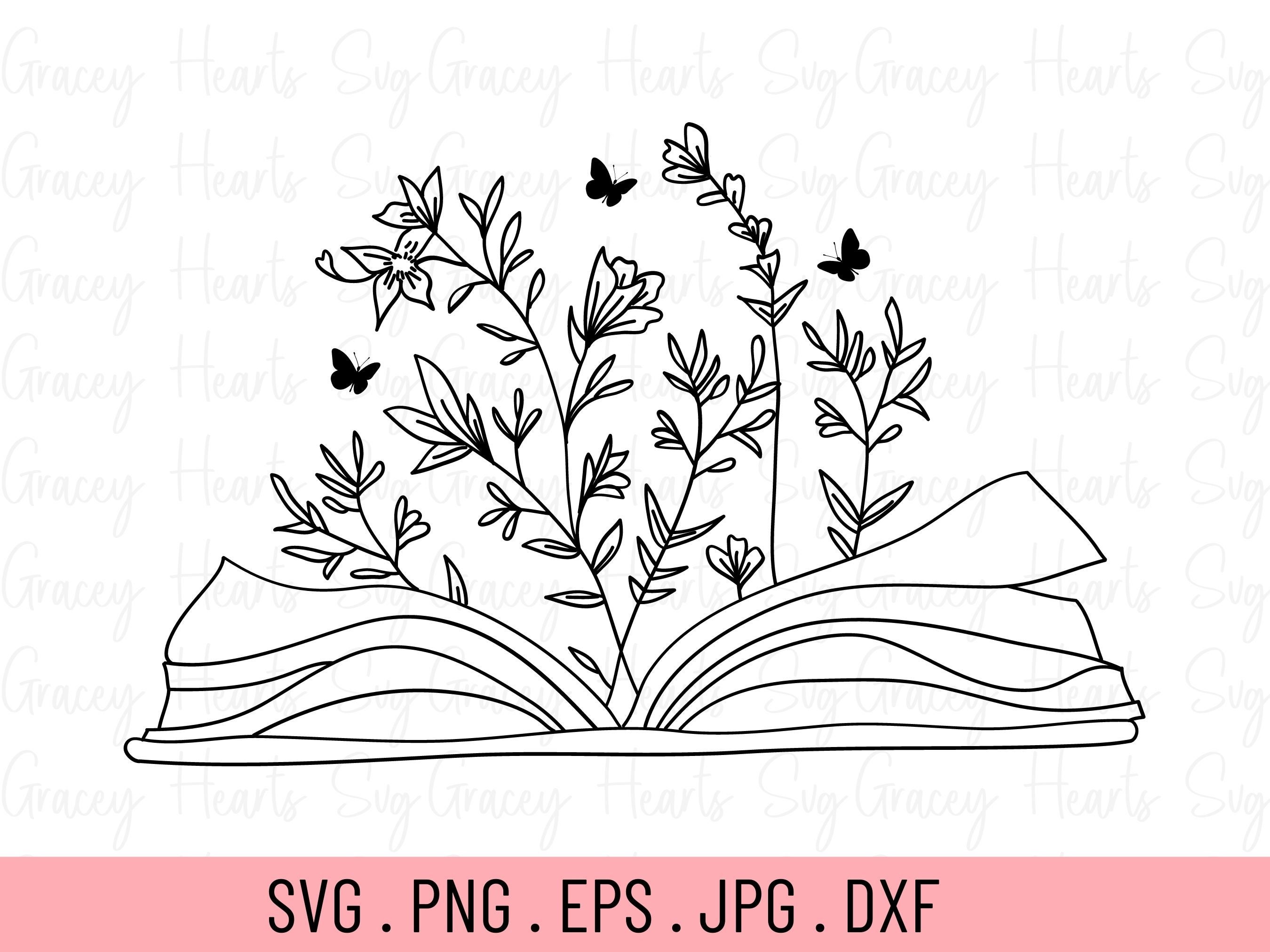 Book With Flowers Svg, Floral Book Svg, Wildflower Svg, Book Lover Svg ...