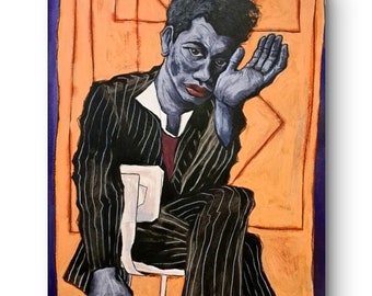 Originale Expressionistische Männer Porträt Malerei: Acryl Mix Media Art