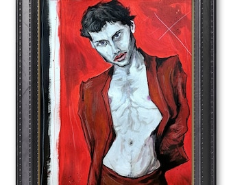 Original Mix Media Male Portrait – Expressionist Art