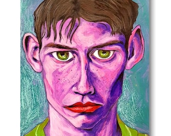 Original Männer Portrait: Acryl- & Aquarellmalerei (40 x 30 cm)