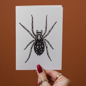Araignée | Arachnide | Noir | A6 | Carte de voeux | Fait main | Illustration | Imprimer | Cadeaux | Papier kraft | illustrée | Entomologie | Sorcière