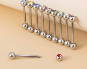 Barrette per lingua in acciaio chirurgico 14G con perlina superiore in strass - Disponibili in più colori