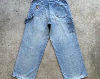Spodnie jeansowe vintage japońskie z efektem sprania i wyblaknięcia, workowate, rozmiar 33x28,5
