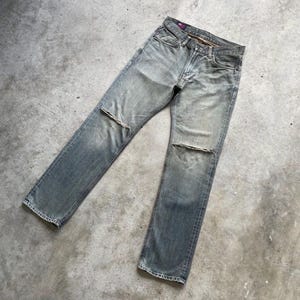 Pantalones vaqueros vintage Edwin 503 rasgados, fabricados en Japón, de mezclilla desteñida y desgastada, talla W34x34. imagen 2