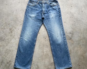 Spodnie jeansowe Vintage Edwin 403 z efektem sprania, szerokość 33x29,5