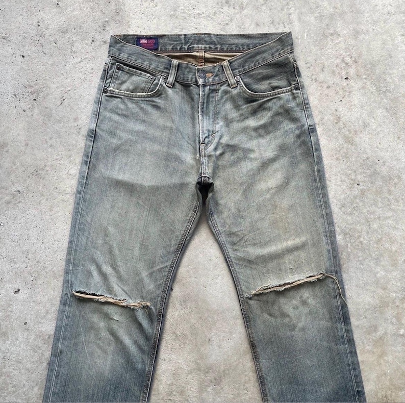 Pantalones vaqueros vintage Edwin 503 rasgados, fabricados en Japón, de mezclilla desteñida y desgastada, talla W34x34. imagen 3