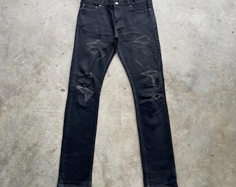 Spodnie jeansowe Vintage JackRose Jeans w kolorze czarnym, z przetarciami, obcisłe (szer. 33x32,5)
