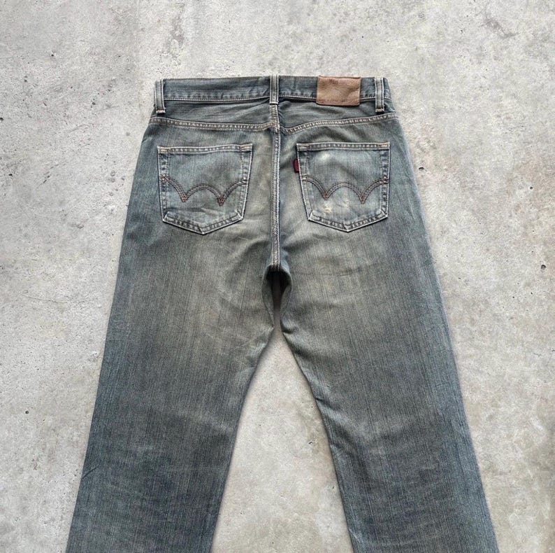 Pantalones vaqueros vintage Edwin 503 rasgados, fabricados en Japón, de mezclilla desteñida y desgastada, talla W34x34. imagen 11
