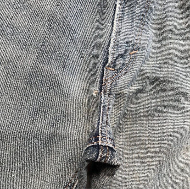 Pantalones vaqueros vintage Edwin 503 rasgados, fabricados en Japón, de mezclilla desteñida y desgastada, talla W34x34. imagen 9