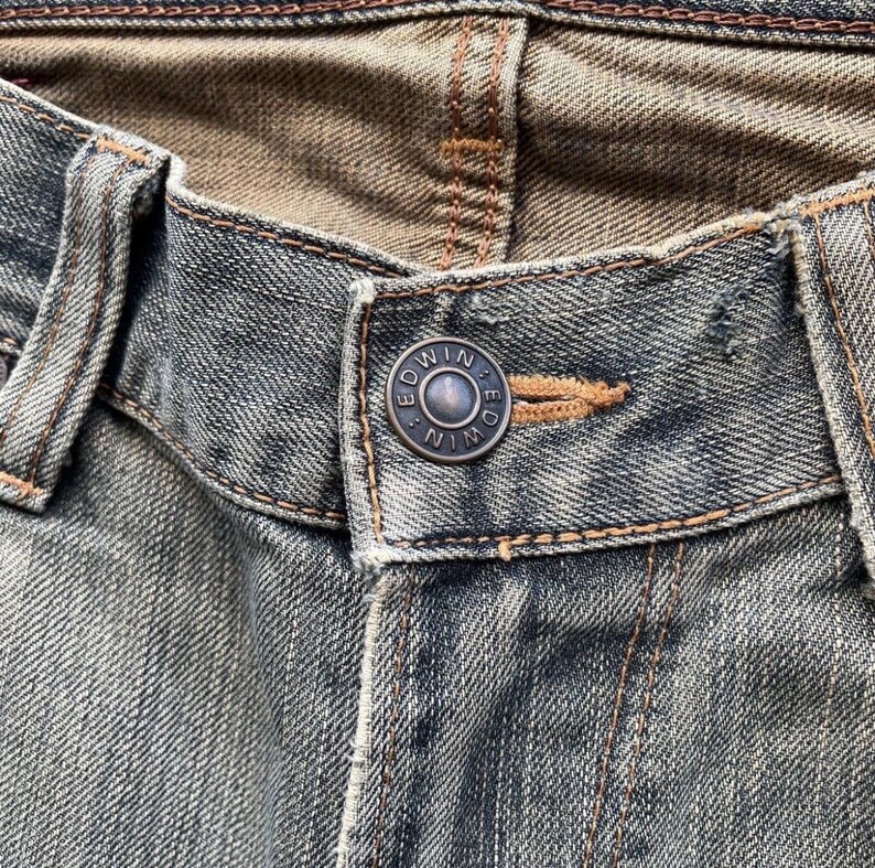 Pantalones vaqueros vintage Edwin 503 rasgados, fabricados en Japón, de mezclilla desteñida y desgastada, talla W34x34. imagen 6