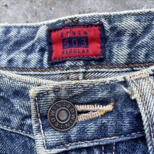 Vintage Edwin Japan Denim Distressed Jeans Rivna Byxor Slitna W29x31 bild 6