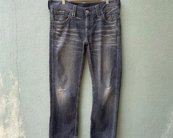 Vintage Levi's 502 distressed jeans zwarte vervaagde denim broek broek (34 x 29)