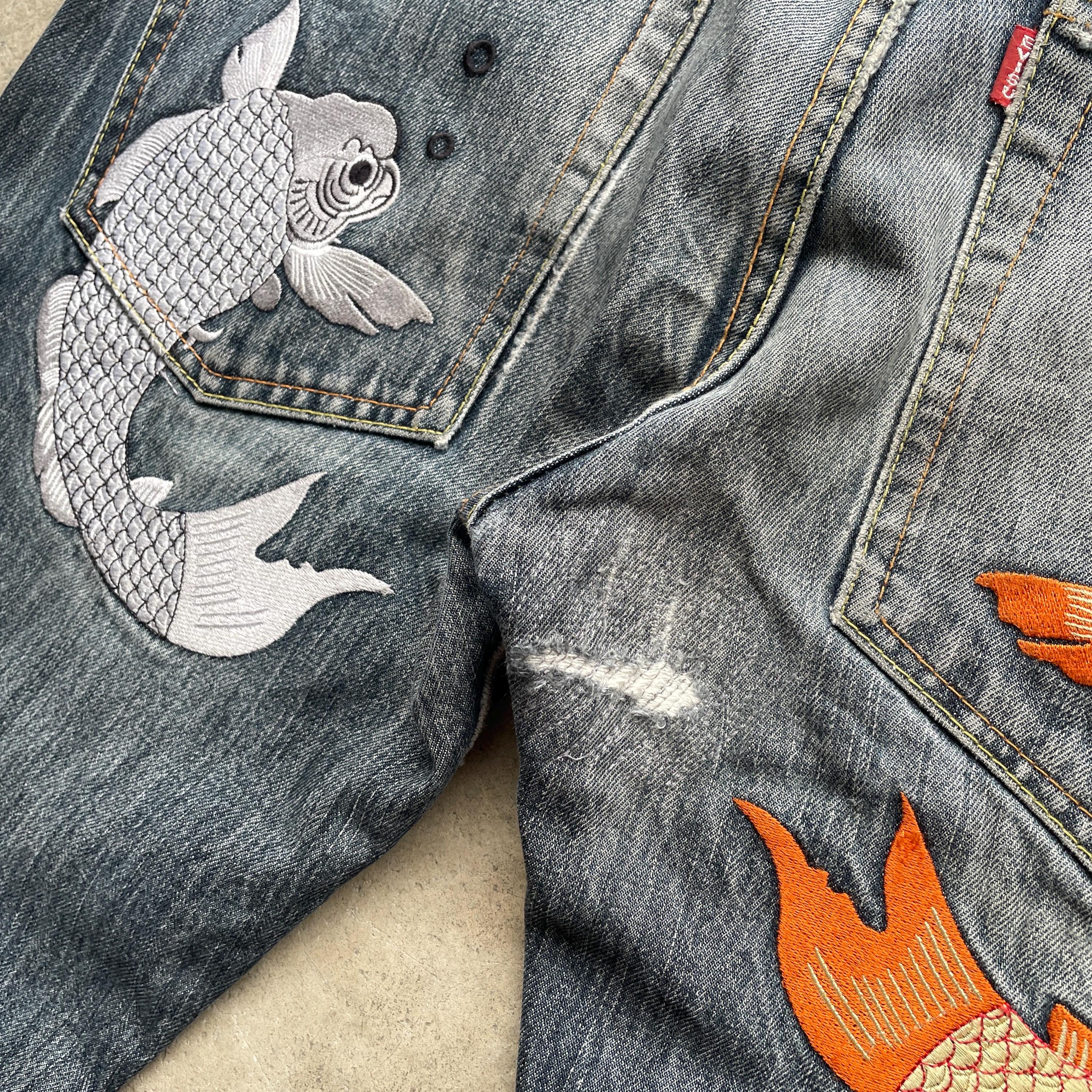 W33x29.5 Vintage Evisu Japan Denim Embroidery Koi Fish Faded Jeans