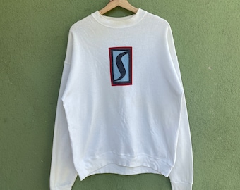 PICK- Sudadera vintage Stussy de los años 90 con logo grande, fabricada en EE. UU. Sudadera vintage Stussy de cuello redondo, talla L