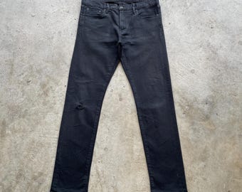 Vintage Japanese Black Denim Distressed Jeans Skinny Pants (W34x31.5)