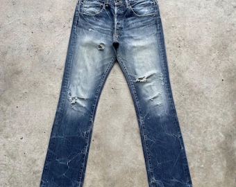 Jeans Japon bleu délavé effet vieilli vintage en denim délavé (W31 x 31)