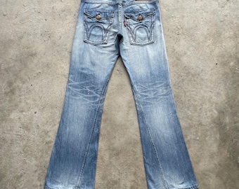 Vintage Edwin Blue Trip Wash Blue FLARE Distressed BOOTCUT Jeans Pants W33x35