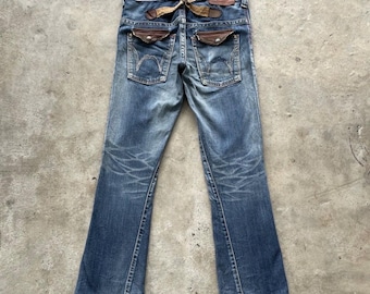 Spodnie jeansowe Vintage Edwin Blue Trip BOOTCUT Faded Buckle FLARE W30x31