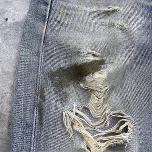 Vintage Edwin Japan Denim Distressed Jeans Rivna Byxor Slitna W29x31 bild 5